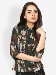 The Vanca Women Green Camo Print Shirt