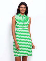 Tokyo Talkies Green &amp; White Printed Tailored Dress