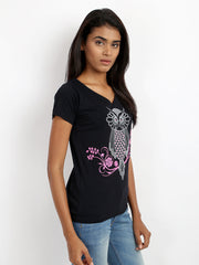 Tokyo Talkies Women Black Printed T-shirt