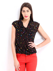 Tokyo Talkies Women Black Sheer Printed Top