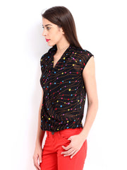 Tokyo Talkies Women Black Sheer Printed Top