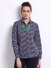 Tokyo Talkies Women Blue &amp; Black Printed Shirt