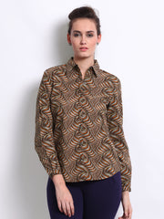 Tokyo Talkies Women Brown &amp; Orange Printed Shirt
