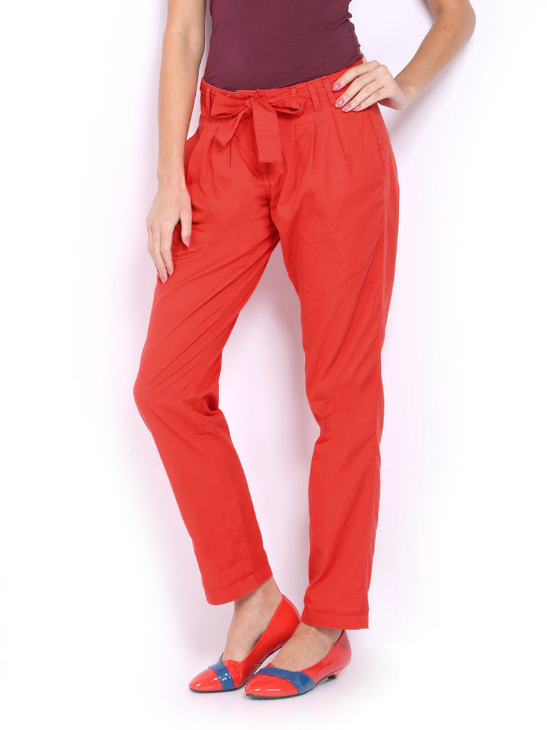 Tokyo Talkies Women Coral Red Trousers