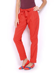Tokyo Talkies Women Coral Red Trousers