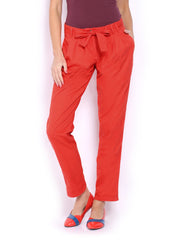 Tokyo Talkies Women Coral Red Trousers