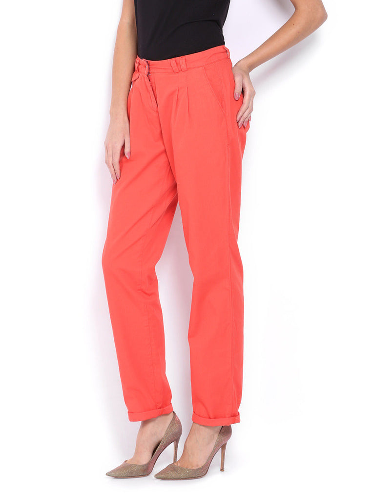 Tokyo Talkies Women Coral Red Trousers