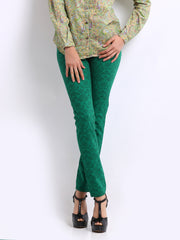 Tokyo Talkies Women Green Printed Veronica Slim Fit Jeans