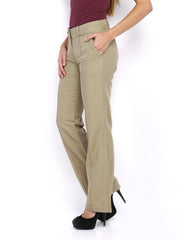 Tokyo Talkies Women Khaki Linen Blend Trousers