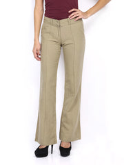 Tokyo Talkies Women Khaki Linen Blend Trousers