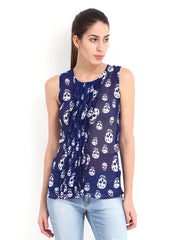 Tokyo Talkies Women Navy &amp; White Printed Top
