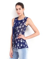 Tokyo Talkies Women Navy &amp; White Printed Top