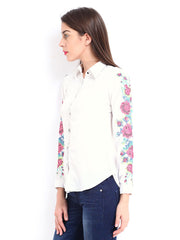 Tokyo Talkies Women White Embroidered Shirt