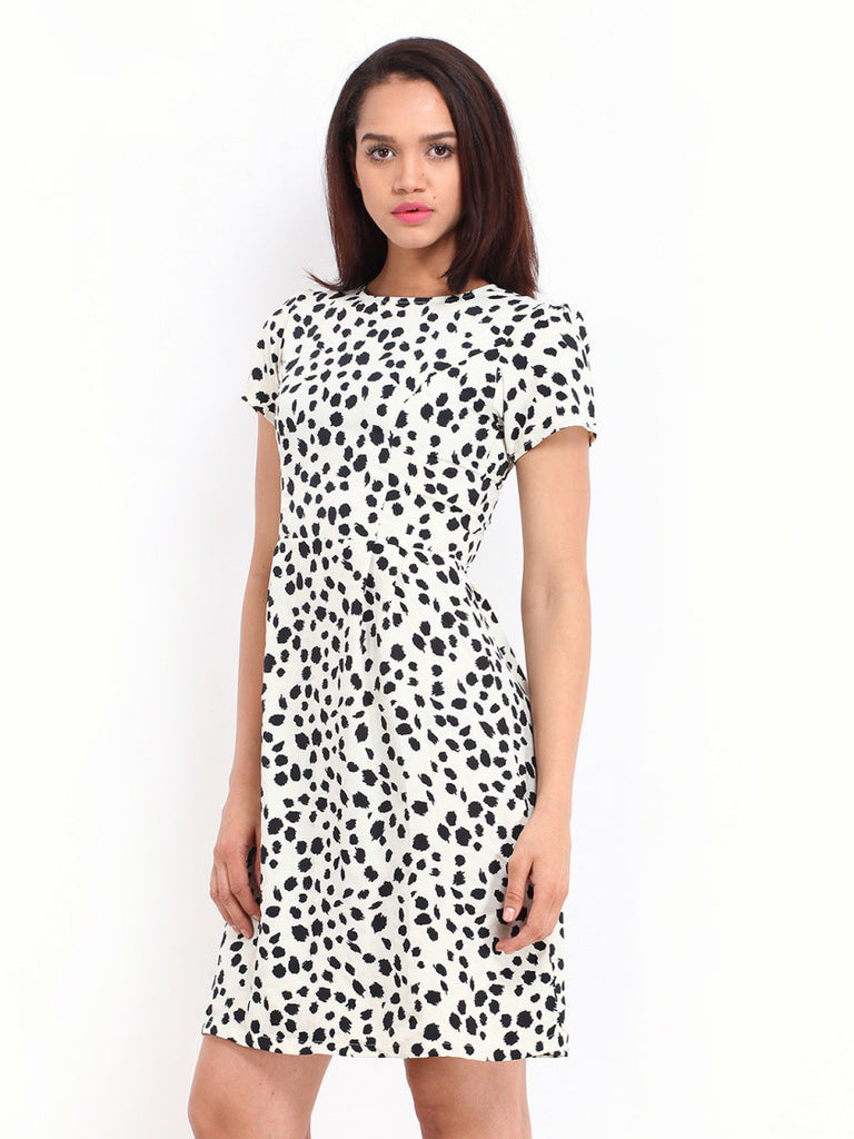 Tonga Off-White &amp; Black Printed Fit &amp; Flare Dress