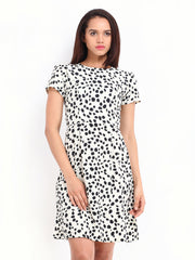 Tonga Off-White &amp; Black Printed Fit &amp; Flare Dress