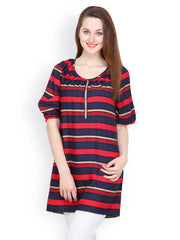 Tops and Tunics Women Red &amp; Navy Striped Tunic