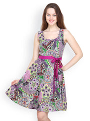 Tops and Tunics Purple Printed Fit &amp; Flare Dress