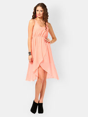 Tops and Tunics Peach Coloured Hi-Low Dress