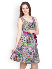 Tops and Tunics Purple Printed Fit &amp; Flare Dress