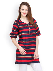 Tops and Tunics Women Red &amp; Navy Striped Tunic