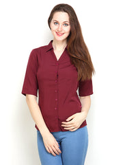 Tops and Tunics Women Maroon Slim Fit Shirt