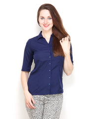 Tops and Tunics Women Navy Blue Slim Fit Shirt