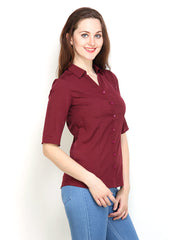 Tops and Tunics Women Maroon Slim Fit Shirt