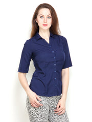Tops and Tunics Women Navy Blue Slim Fit Shirt
