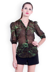 Trend 18 Women Black &amp; Green Printed Shirt