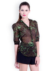 Trend 18 Women Black &amp; Green Printed Shirt