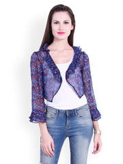 Trend 18 Blue Sheer Printed Shrug