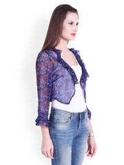 Trend 18 Blue Sheer Printed Shrug