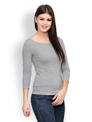 TshirtCompany Women Grey Melange Slim Fit Top