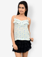 Tshirt Company White &amp; Blue Floral Print Top