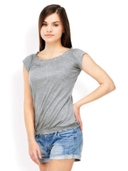 TshirtCompany Women Grey Melange Smocked Top