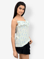 Tshirt Company White &amp; Blue Floral Print Top