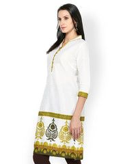 Tulsattva Women White &amp; Mustard Yellow Printed Kurta
