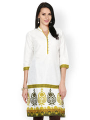 Tulsattva Women White &amp; Mustard Yellow Printed Kurta