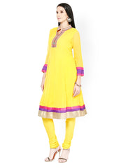 Tulsattva Women Yellow Anarkali Salwar Kurta with Dupatta