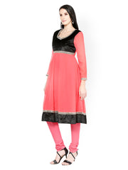 Tulsattva Women Pink Anarkali Salwar Kurta with Dupatta