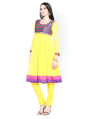 Tulsattva Women Yellow Anarkali Salwar Kurta with Dupatta