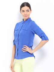 U.S. Polo Assn. Women Blue Linen Shirt