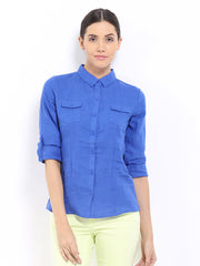 U.S. Polo Assn. Women Blue Linen Shirt