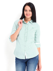 U.S. Polo Assn. Women Green &amp; White Striped Shirt