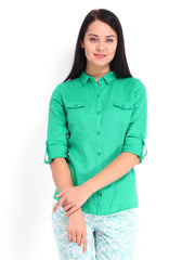 U.S. Polo Assn. Women Green Linen Shirt