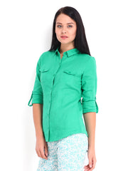 U.S. Polo Assn. Women Green Linen Shirt