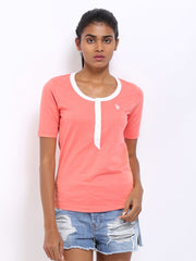 U.S. Polo Assn. Women Peach Coloured T-shirt