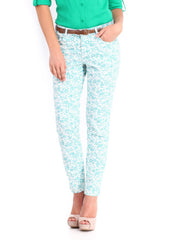 U.S. Polo Assn. Women White &amp; Blue Printed Skinny Fit Trousers