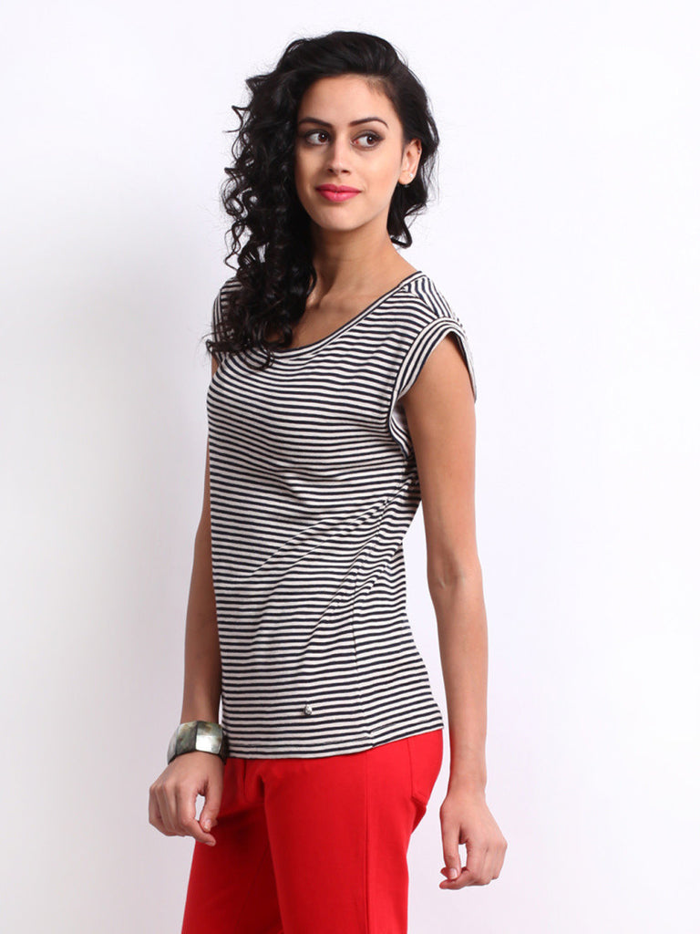 United Colors Of Benetton Navy &amp; Off-White Striped T-shirt
