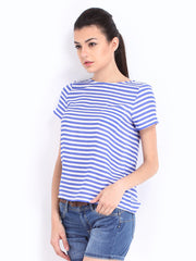 United Colors Of Benetton Women White &amp; Blue Striped Top